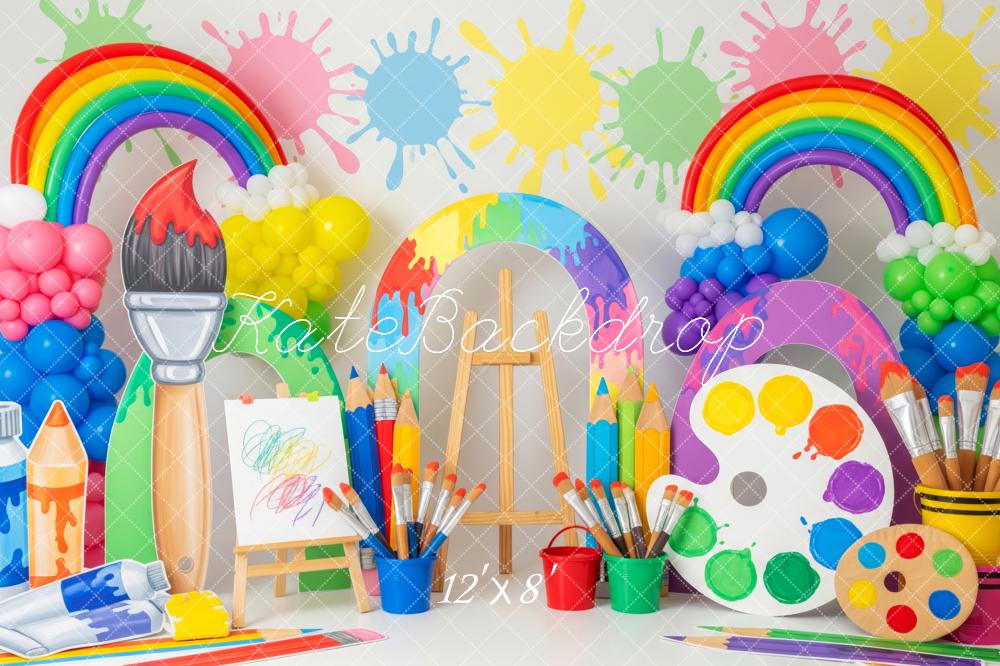 Kate Art Studio Rainbow Paint Brushes Backdrop Designed by Patty Roberts