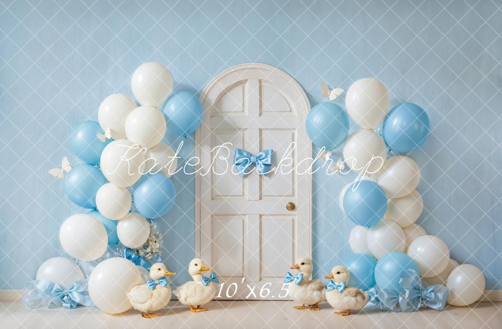 Kate Blue White Balloons Door Ducklings Backdrop Designed by Emetselch - Kate Backdrop AU