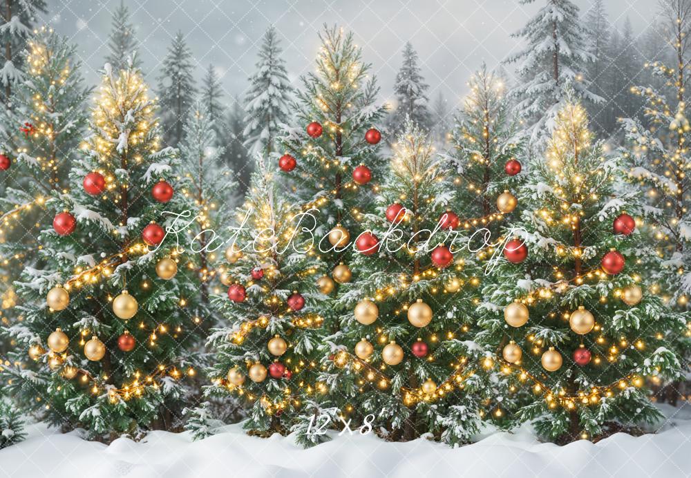 Kate Christmas Snowy Pine Trees Fleece Backdrop Designed by Emetselch - Kate Backdrop AU