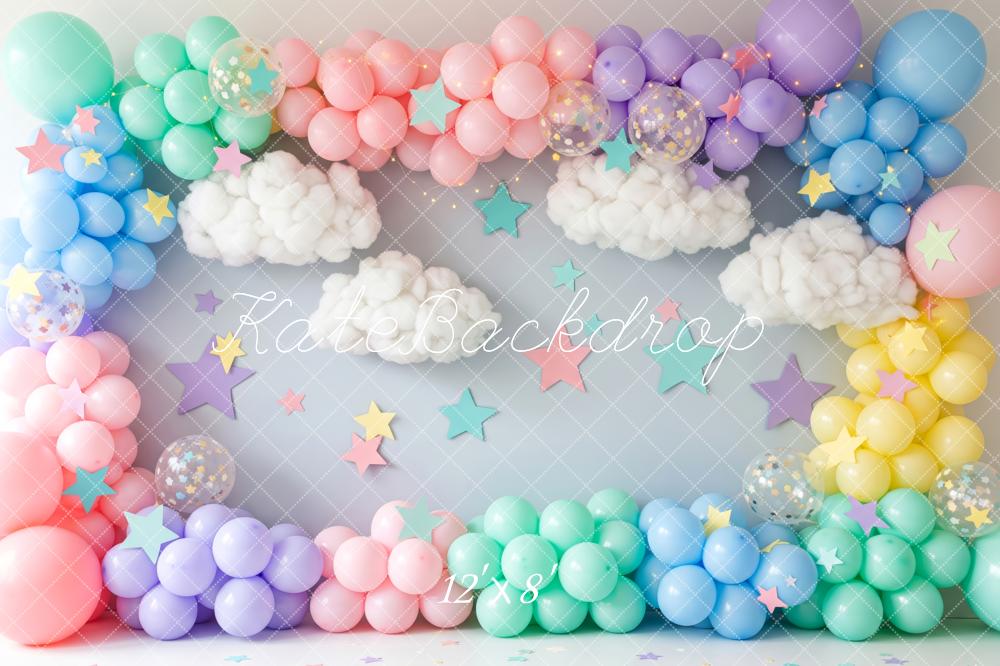 Kate Colorful Balloons Clouds Birthday Backdrop Designed by Patty Roberts