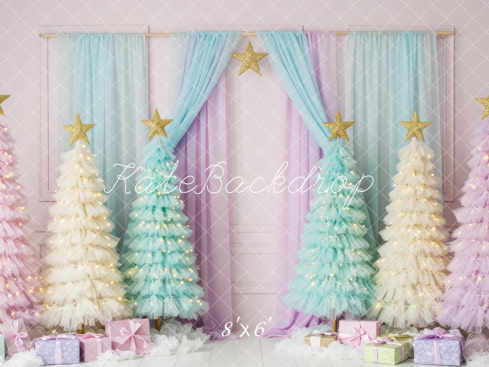 Kate Christmas Trees Presents Curtains Backdrop Designed by Patty Roberts