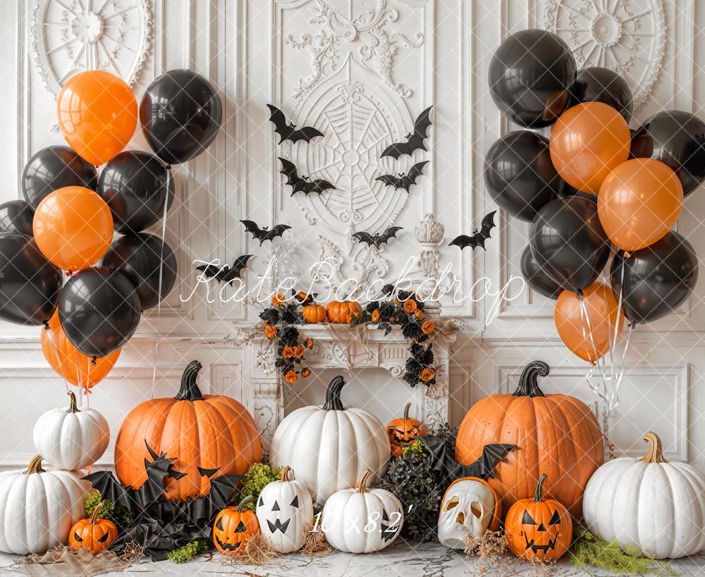 Kate Halloween Pumpkins Balloons Bats Backdrop Designed by Emetselch - Kate Backdrop AU