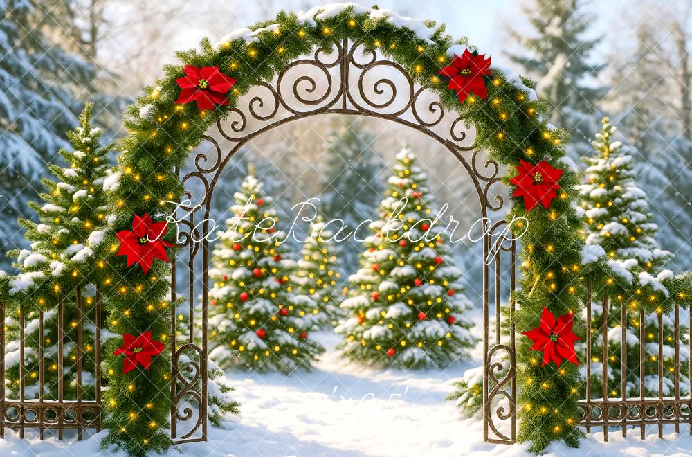 Kate Christmas Arch Garland Snowy Trees Backdrop Designed by Mini MakeBelieve - Kate Backdrop AU