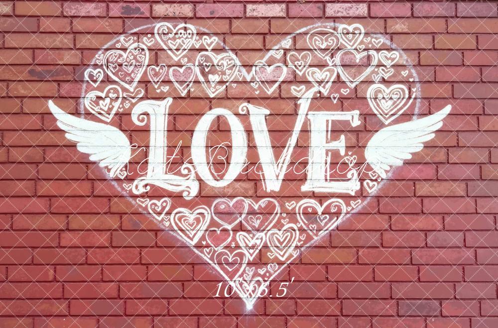 Kate Love Heart Wings Graffiti Brick Wall Backdrop Designed by Mini MakeBelieve