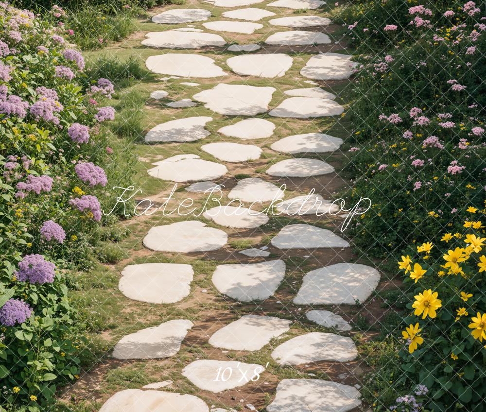 Kate Garden Stone Path Flowers Fleece Backdrop Designed by Emetselch