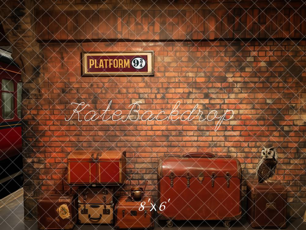 Kate Train Station Backdrop Brick Wall Platform Luggage Designed by Patty Roberts - Kate Backdrop AU