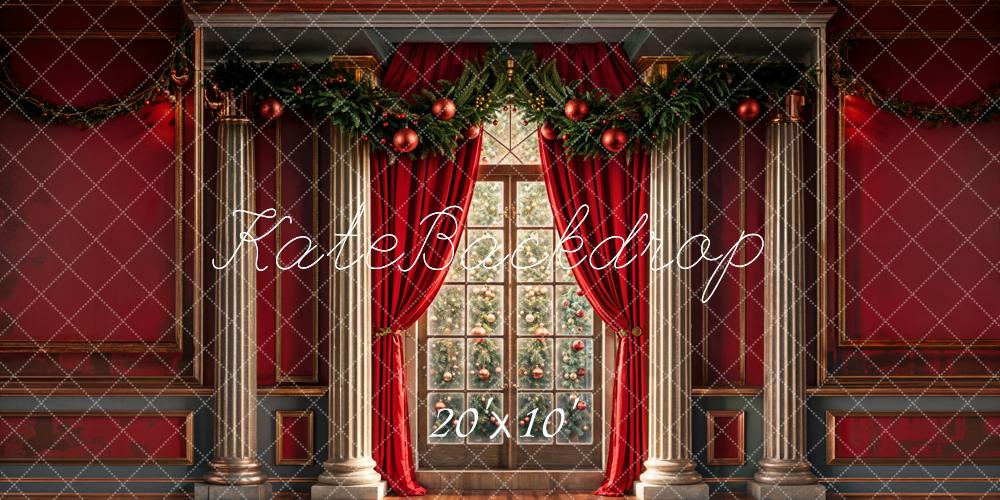 Kate Christmas Window Tree Red Curtains Backdrop Designed by Chain
