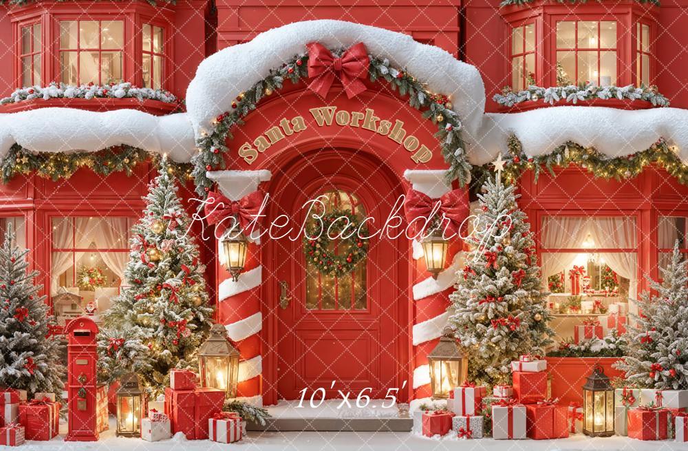 Kate Christmas Santa Workshop Snow Trees Backdrop Designed by Emetselch