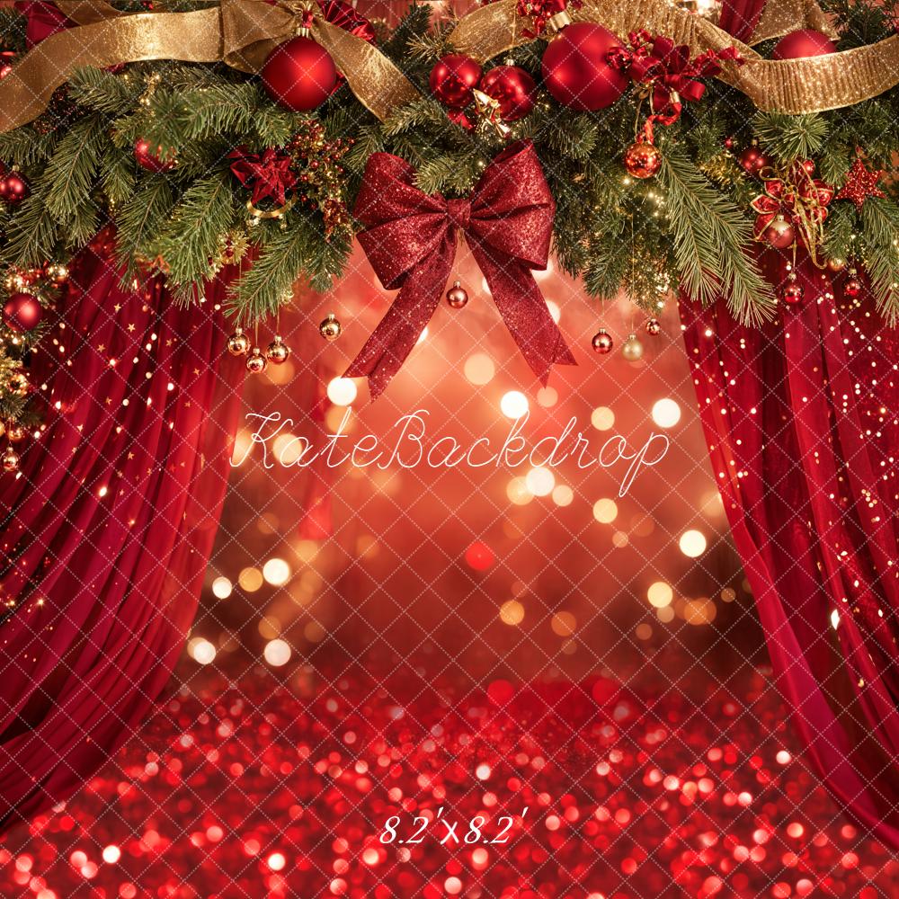 Kate Christmas Red Bow Bokeh Backdrop Designed by Emetselch - Kate Backdrop AU