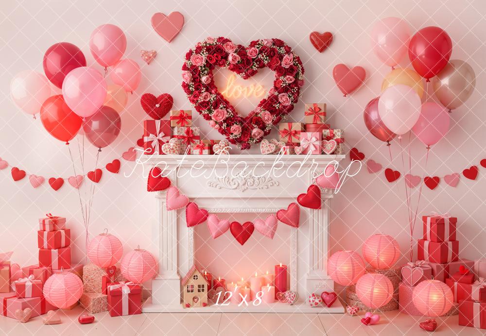 Kate Valentine Heart Balloons Gifts Fleece Backdrop Designed by Emetselch - Kate Backdrop AU