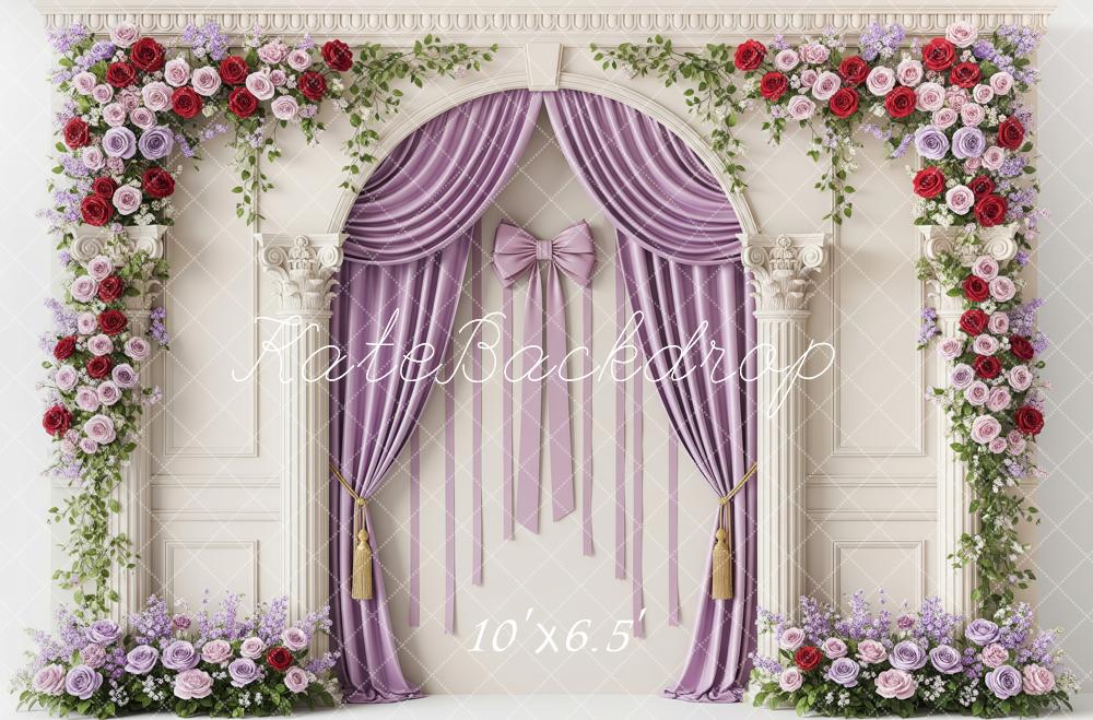 Kate Flower Arch Purple Drapes Backdrop Designed by Patty Roberts