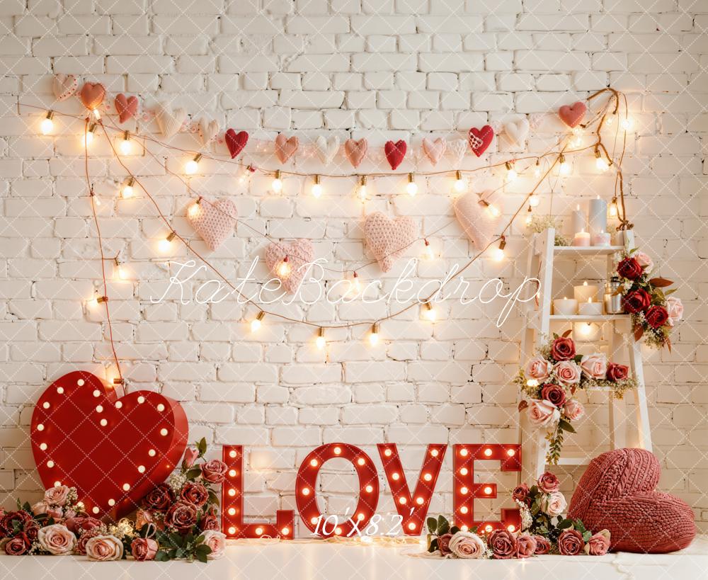 Kate Valentine Hearts LOVE Brick Fleece Backdrop Designed by Emetselch