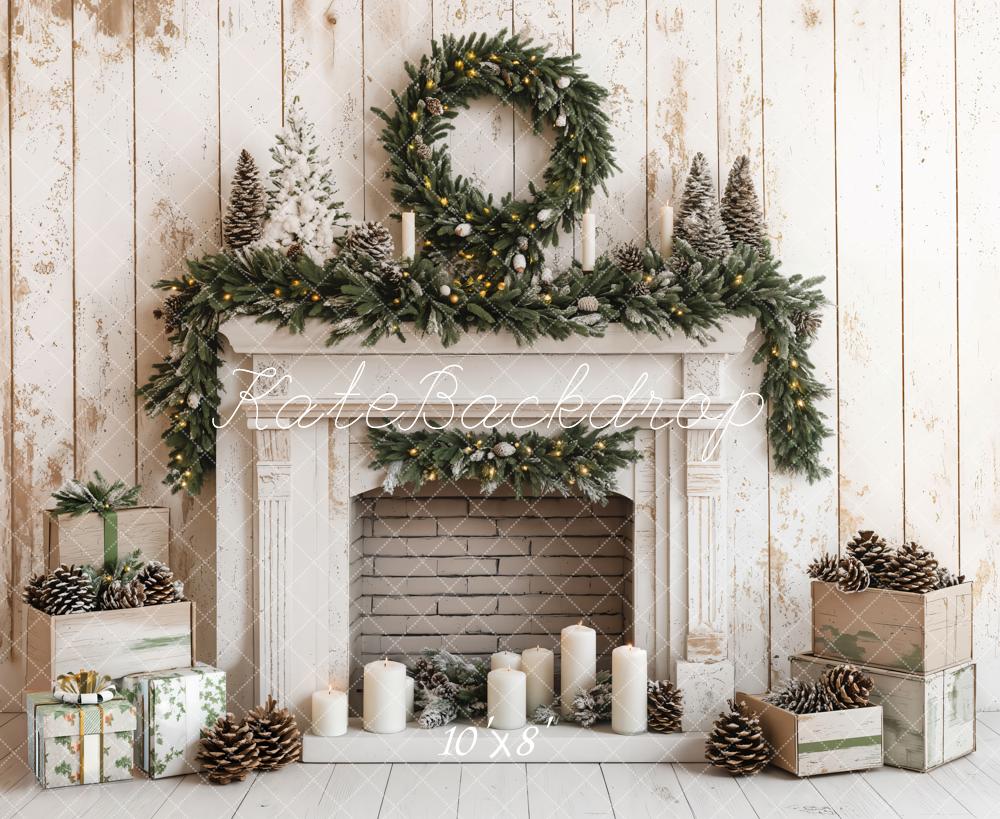 Kate Retro Christmas Fireplace Fleece Backdrop Designed by Emetselch - Kate Backdrop AU
