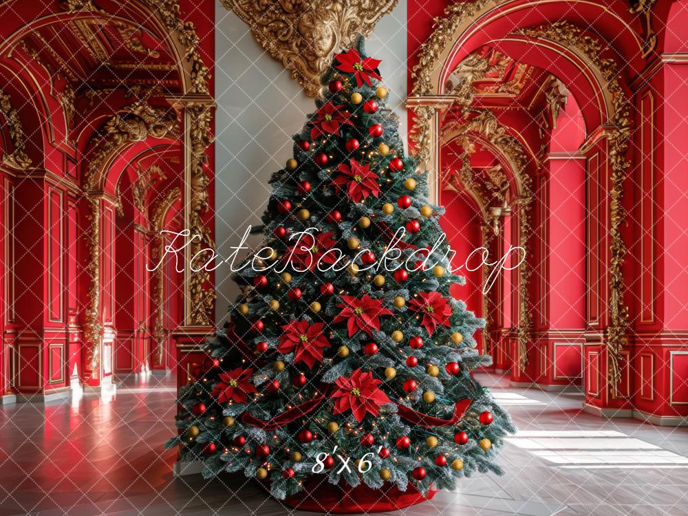Kate Christmas Tree Red Ornate Hall Backdrop Designed by Mini MakeBelieve - Kate Backdrop AU