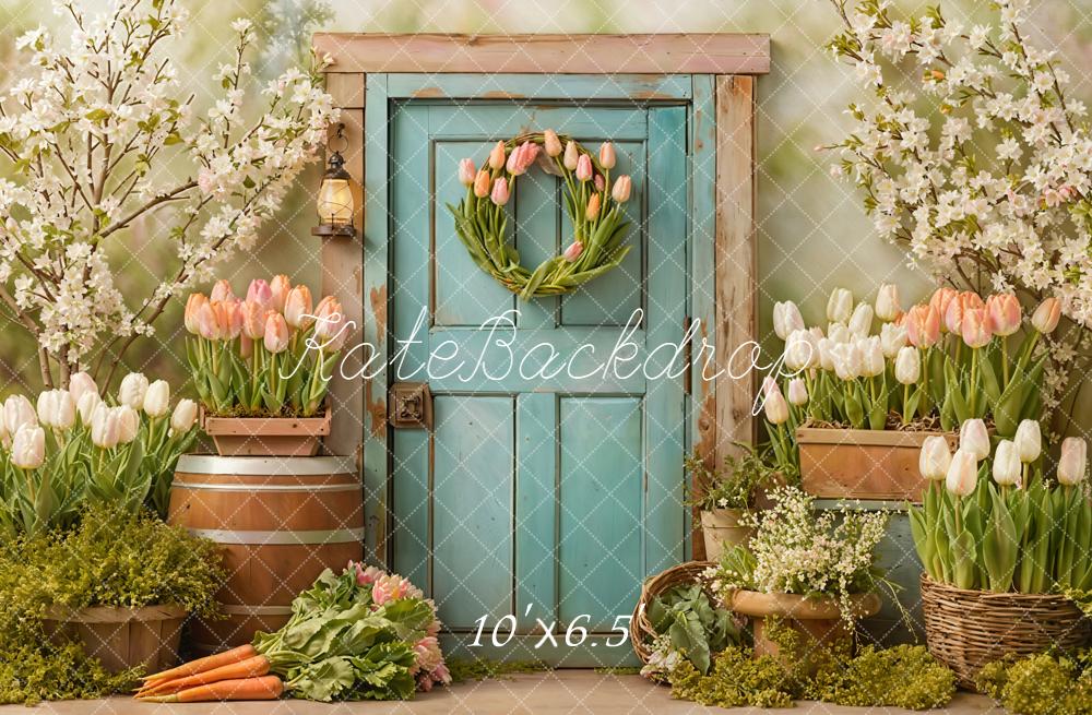 Kate Spring Tulips Blue Door Floral Backdrop Designed by Emetselch