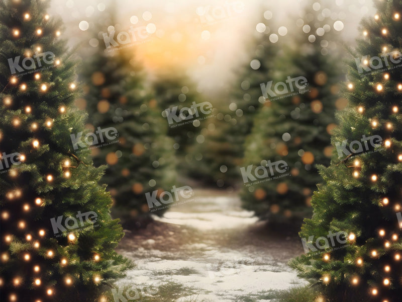 Kate Christmas Tree Forest Snowy Path Backdrop Designed by Emetselch - Kate Backdrop AU