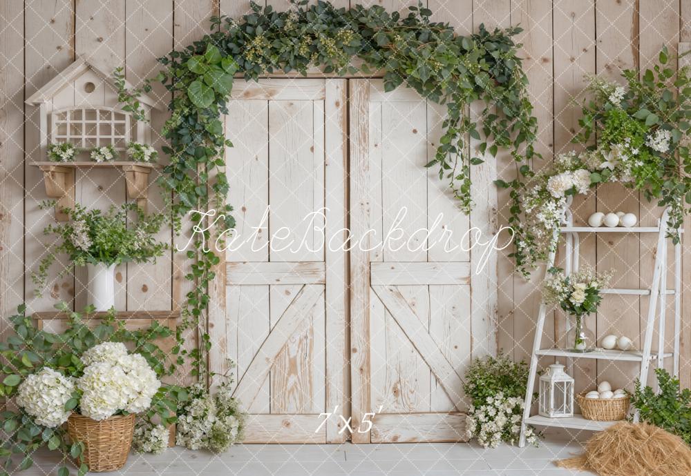 Kate Spring Retro Wooden Doors Greenery Backdrop Designed by Emetselch