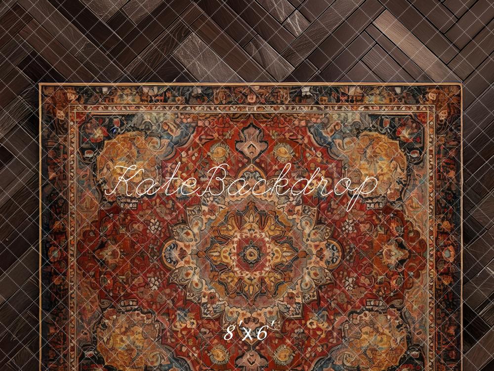 Kate Vintage Rug Dark Herringbone Backdrop Designed by Mandy Ringe