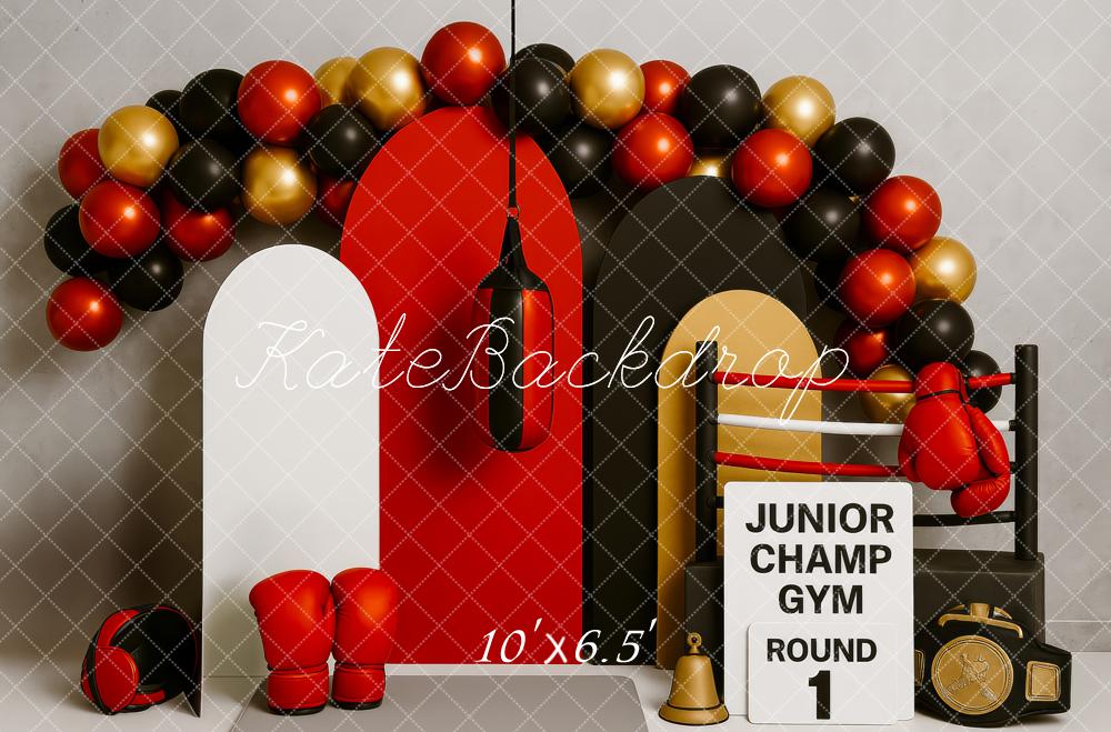 Kate Boxing Gym Gloves Ring Balloons Backdrop Designed by Patty Roberts - Kate Backdrop AU