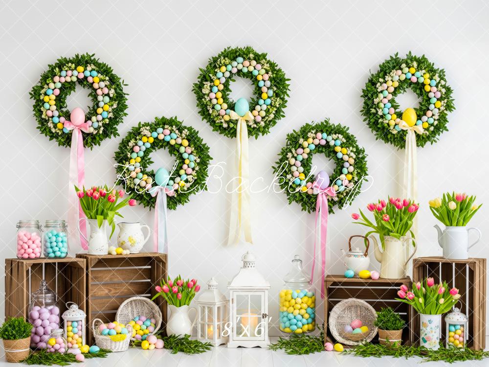 Kate Easter Wreaths Eggs Tulips Backdrop Designed by Patty Roberts