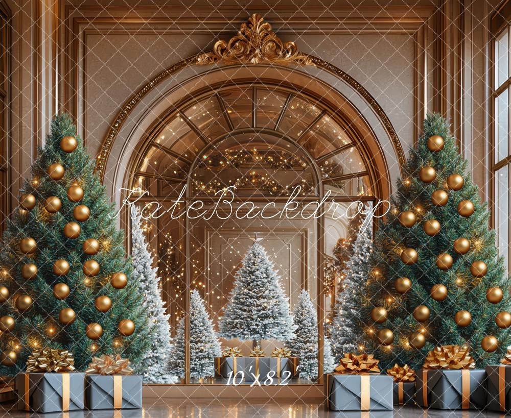 Kate Christmas Trees Presents Gold Arch Backdrop Designed by Mini MakeBelieve - Kate Backdrop AU