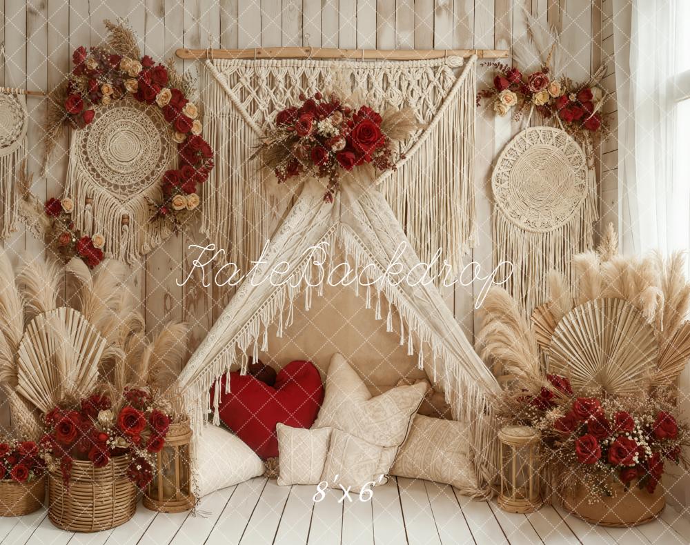 Kate Boho Macrame Tent Valentine Fleece Backdrop Designed by Emetselch