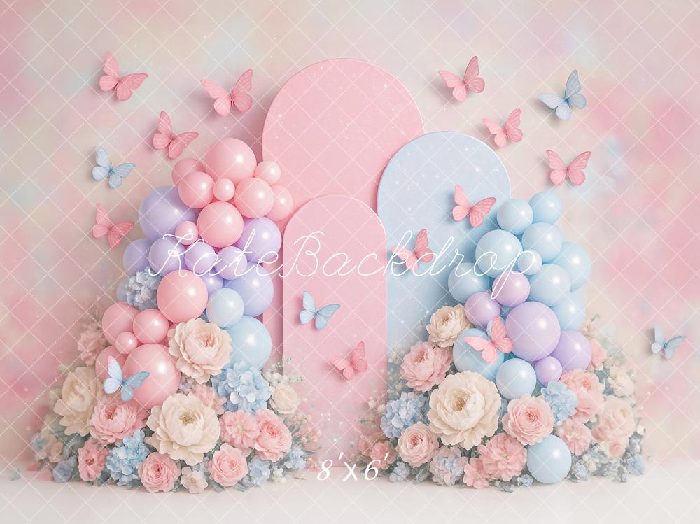 Kate Pink Balloons Spring Butterflies Backdrop Designed by Ashley Paul - Kate Backdrop AU