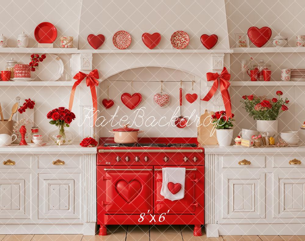Kate Valentines Red Kitchen Heart Fleece Backdrop Designed by Emetselch