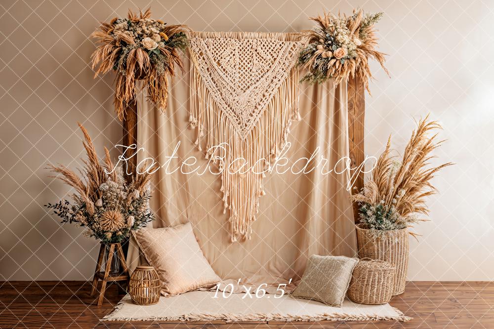 Kate Boho Macrame Pampas Grass Neutral Backdrop Designed by Emetselch