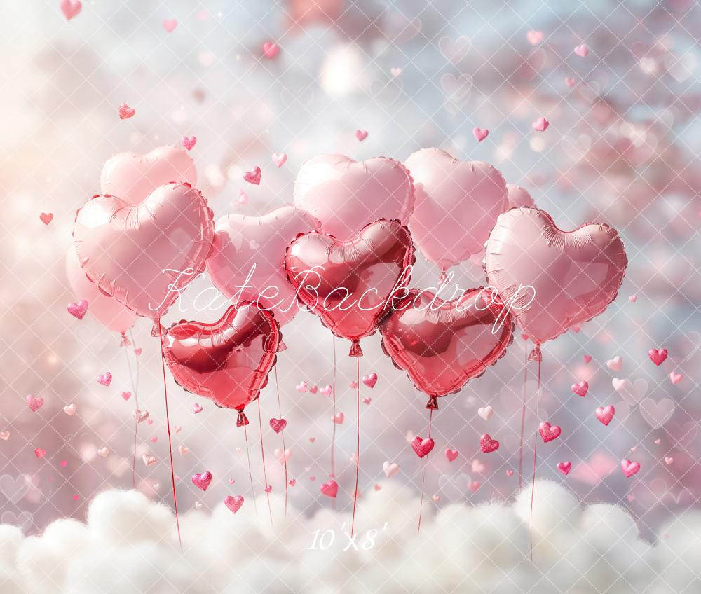 Kate Heart Balloons Pink Hearts Clouds Fleece Backdrop Designed by Chain - Kate Backdrop AU