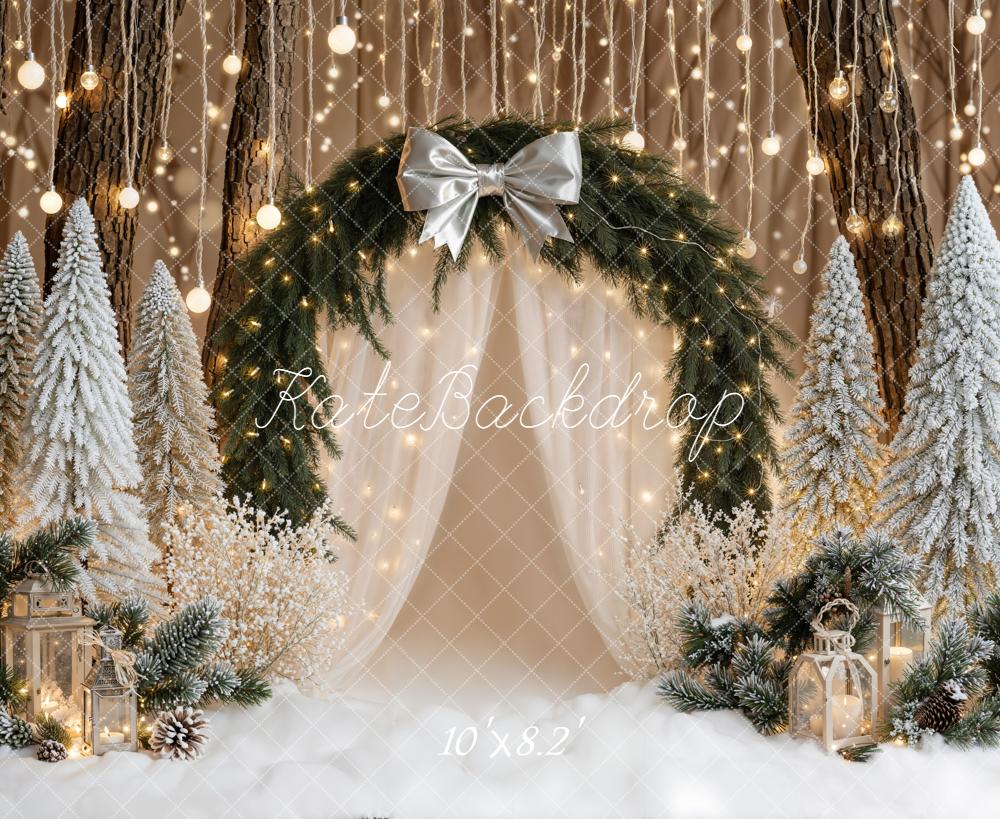 Kate Christmas Flower Arch Frosted Trees Backdrop Designed by Emetselch - Kate Backdrop AU