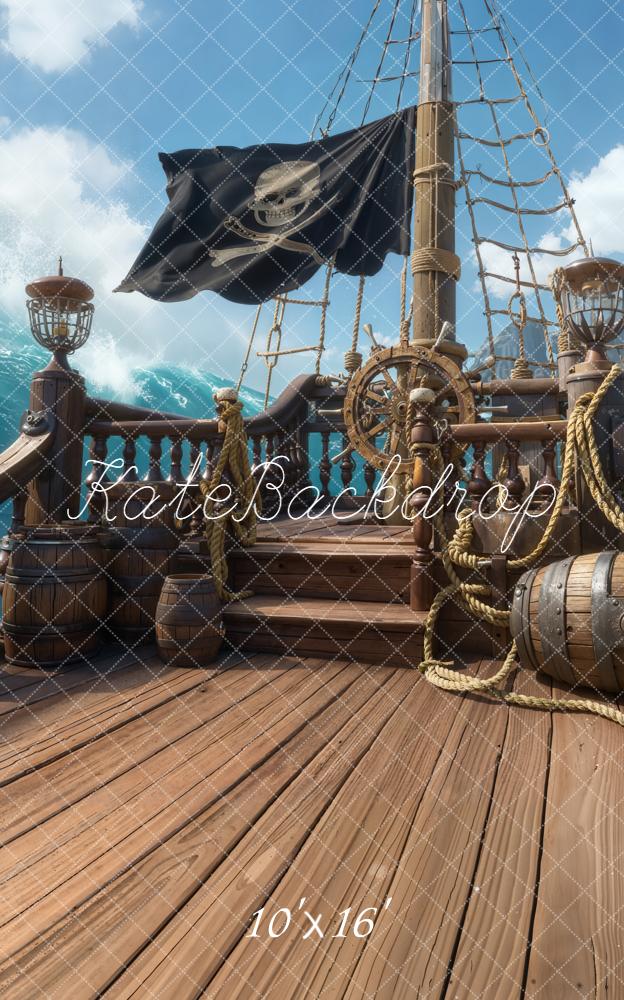 Kate Pirate Ship Wooden Deck Barrels Backdrop Designed by Chain