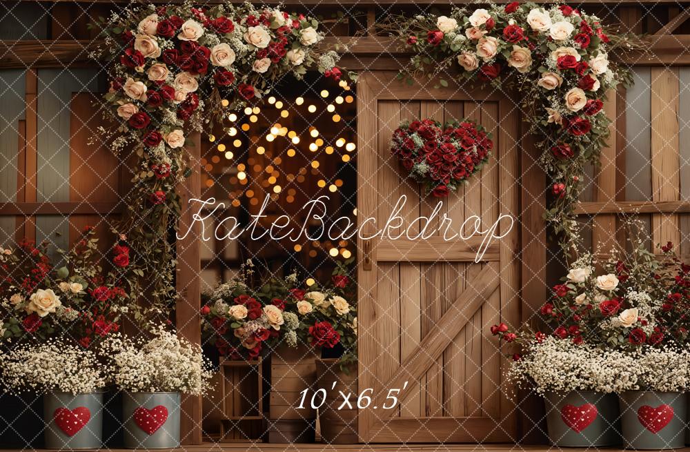 Kate Flower Wooden Door Heart Bokeh Backdrop Designed by Emetselch