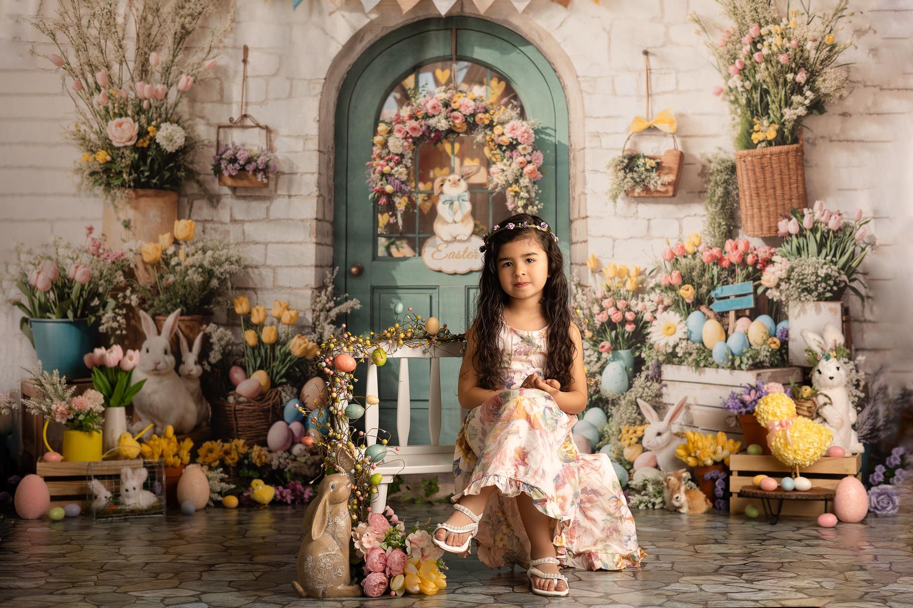 Kate Easter Bunny Flowers Door Backdrop Designed by Emetselch - Kate Backdrop AU