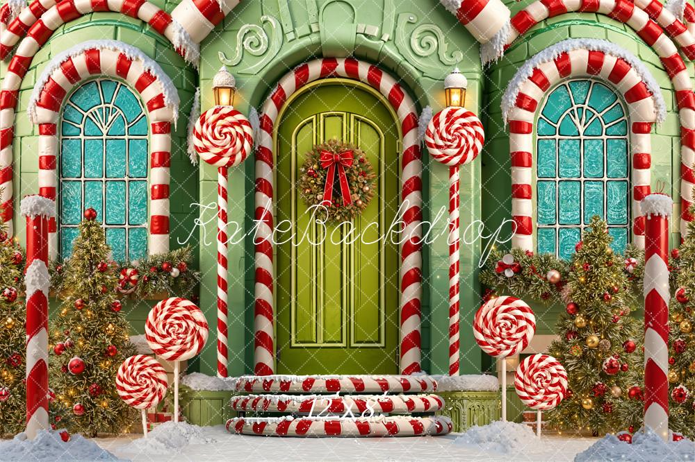 Kate Christmas Candy Cane Lollipop House Backdrop Designed by Emetselch