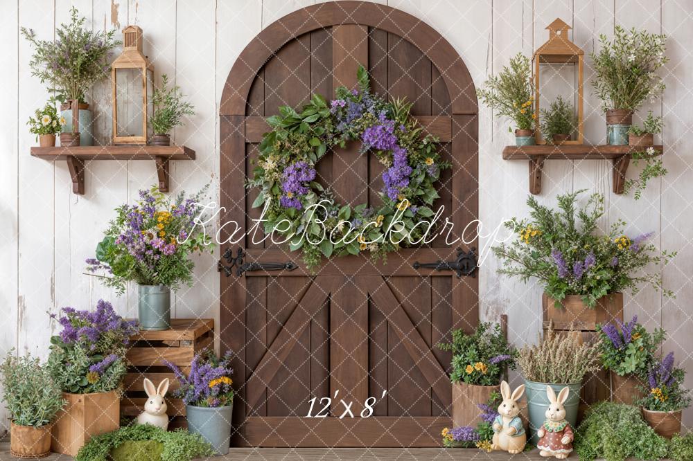 Kate Easter Bunny Wooden Door Flowers Backdrop Designed by Chain