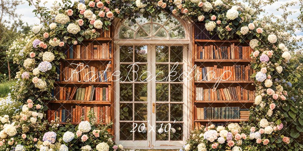Kate Flower Bookshelves Glass Door Backdrop Designed by Emetselch - Kate Backdrop AU