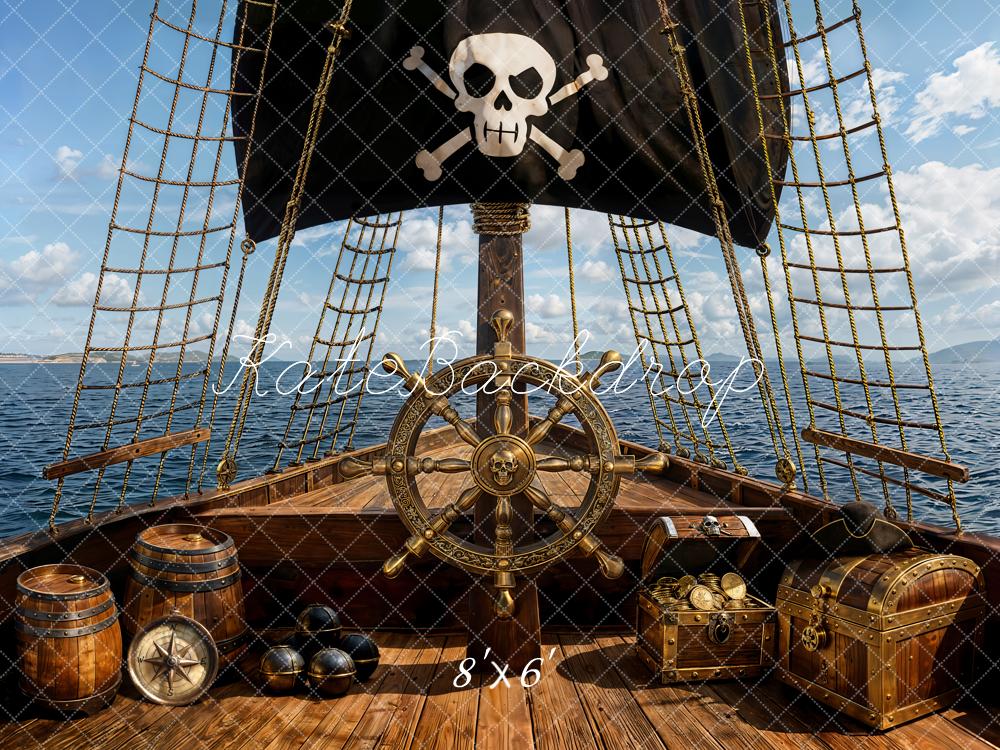 Kate Pirate Ship Deck Treasure Chest Fleece Backdrop Designed by Emetselch