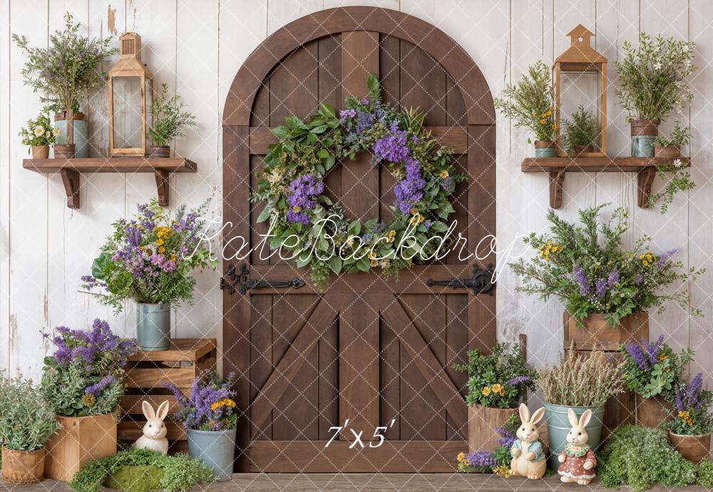 Kate Easter Bunny Wooden Door Flowers Backdrop Designed by Chain