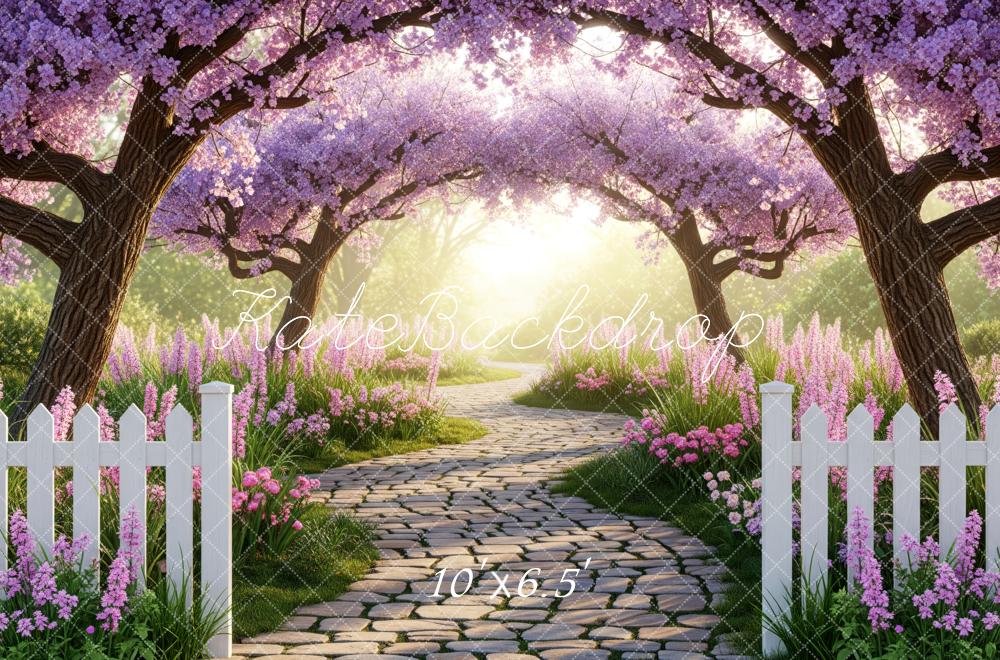 Kate Cherry Blossom Trees Cobblestone Path Backdrop Designed by Patty Roberts