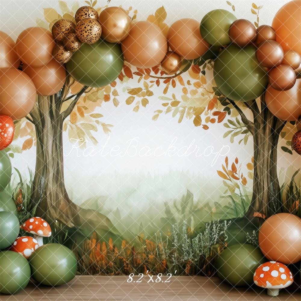 Kate Autumn Forest Trees Balloons Mushrooms Backdrop Designed by Patty Roberts