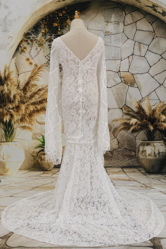 Kate Lace V-neck Trailing White Maternity Photoshoot Dress - Kate Backdrop AU