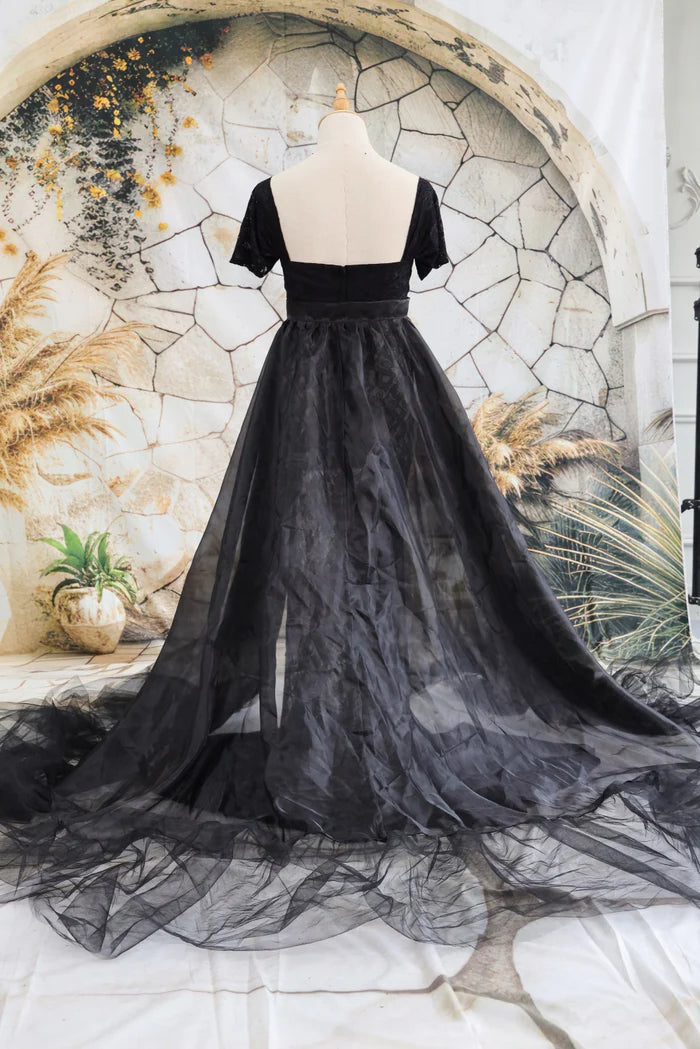 Kate Lace Short Sleeved Strapless Black Maternity Photoshoot Dress - Kate Backdrop AU