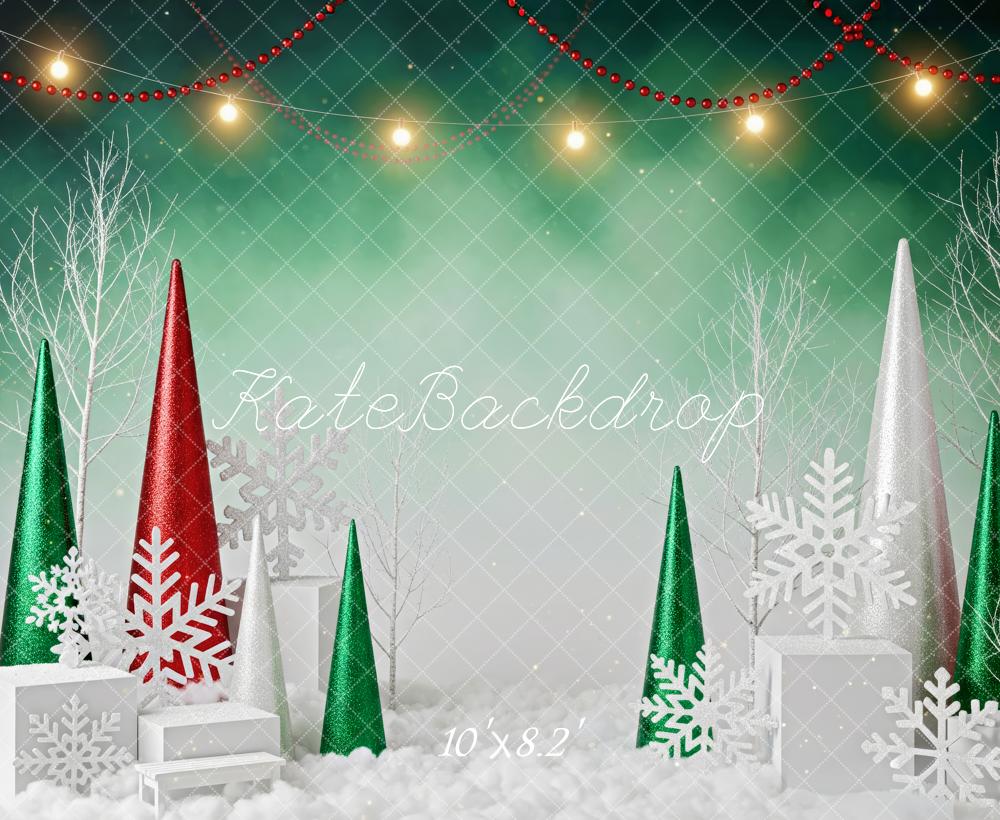 Kate Christmas Snowflakes Trees Lights Backdrop Designed by Patty Roberts