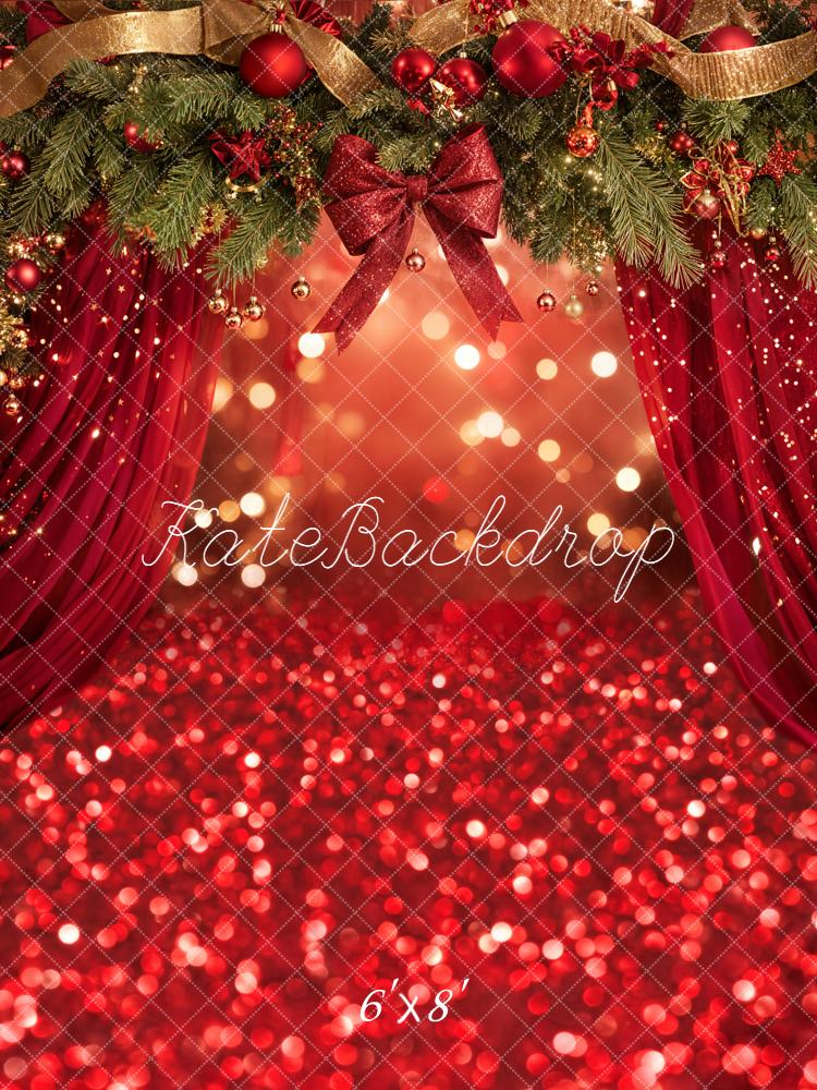 Kate Christmas Red Bow Bokeh Backdrop Designed by Emetselch - Kate Backdrop AU
