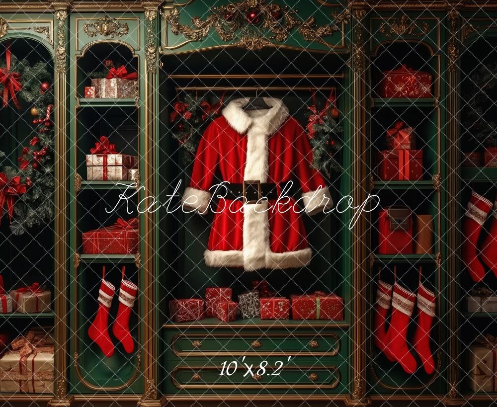 Kate Christmas Santa Suit Green Cabinet Backdrop Designed by Patty Roberts