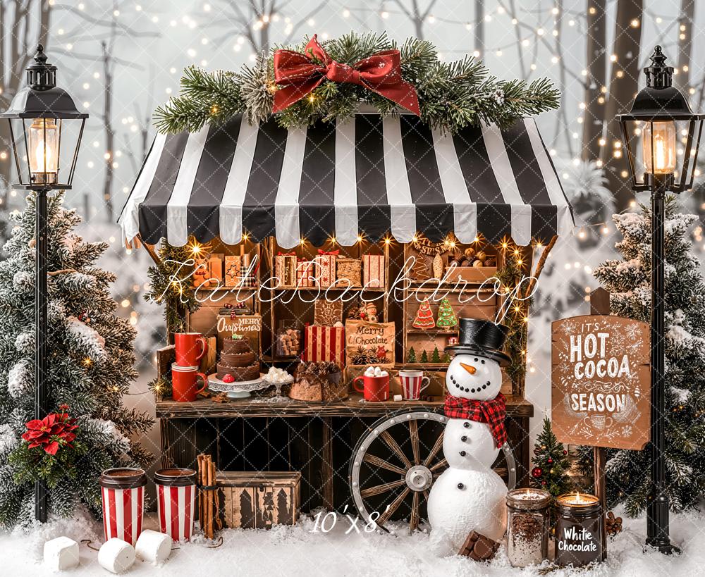 Kate Christmas Hot Cocoa Stand Snowman Fleece Backdrop Designed by Emetselch - Kate Backdrop AU