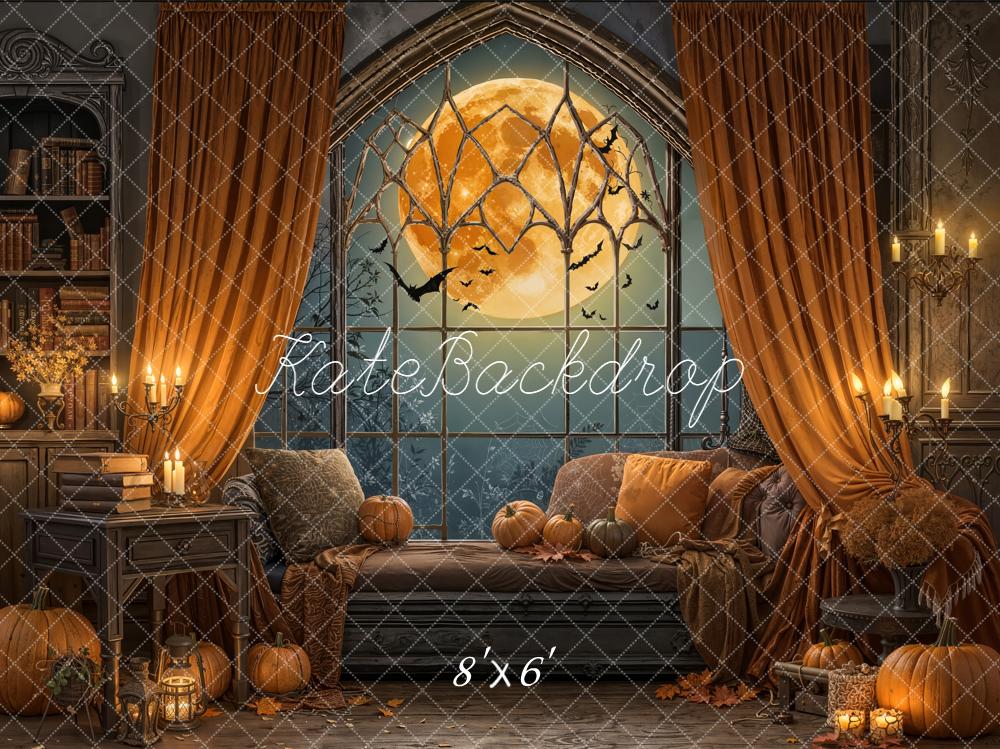 Kate Halloween Pumpkins Full Moon Gothic Window Backdrop Designed by Emetselch