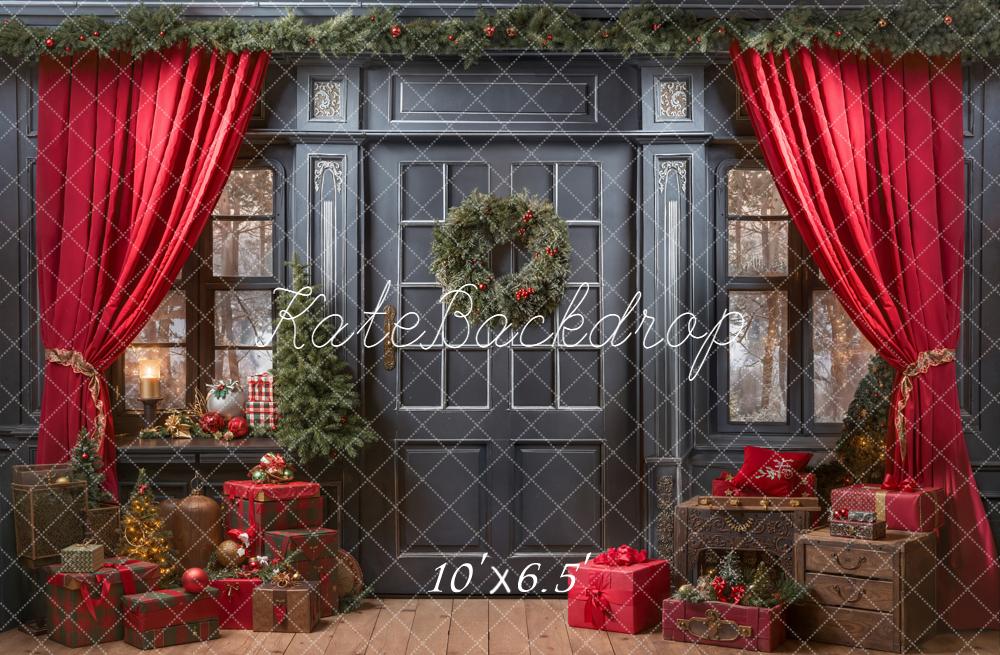 Kate Christmas Red Curtains Fleece Backdrop Designed by Emetselch