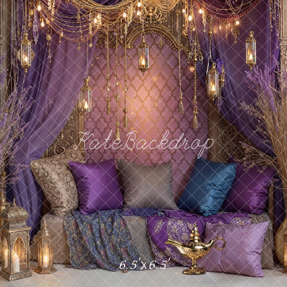 Kate Arabian Nights Purple Backdrop Curtains Lanterns Cushions Designed by Emetselch - Kate Backdrop AU